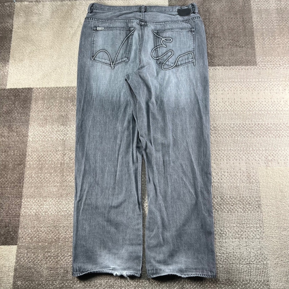 Ecko Unltd Mens Baggy Fit Grey Denim Jeans Size 38 Y2K Embroidered Wide Leg